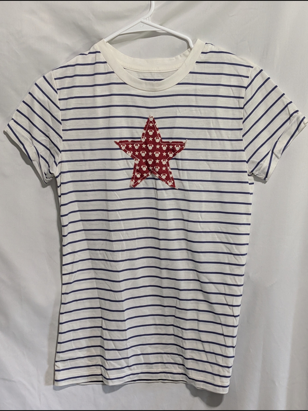 Disney White Tee with Navy Stripes and Red Star